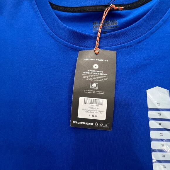 AKHG x Duluth Trading Co Crosshaul Elbow Sleeve Crop Tee, Sapphire, size 3X - Picture 10 of 12